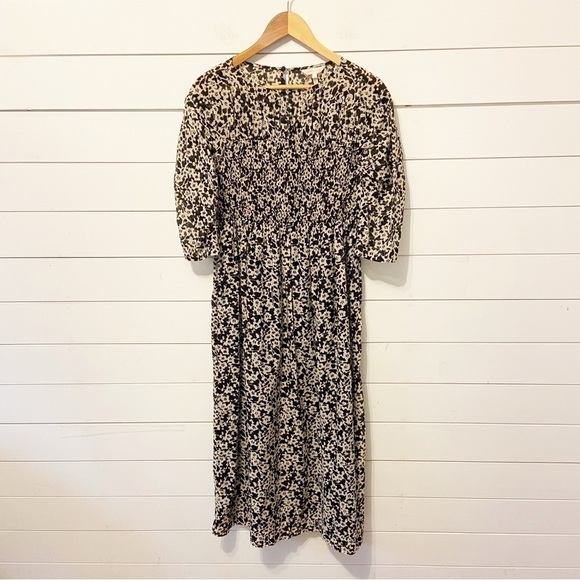 Rebecca Taylor | Ruched Oska Midi Smocked Silk Blend Dress Size Small - Picture 5 of 13